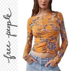 NWT $68R Free People Dreamed Of You Floral Ruched Long Sleeve Top Size S…